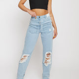 Sable Distressed Straight Leg Jeans Light Wash - Light Blue