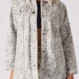 Darae Printed Sherpa Lined Denim Jacket Longline - Grey