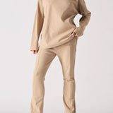 Cleo Oversized V Neck Waffle Jumper- Beige