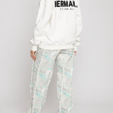 Noor Printed Straight Leg Jeans Frayed Seam - Light Green