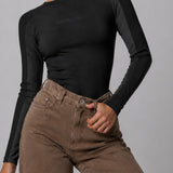 Vela Ribbed Jersey Racer Neck Bodysuit- Black