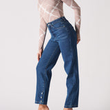 Loom High Waisted Straight Leg Jeans - Dark Blue Wash