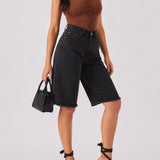Selma Longline Denim Jorts – Black