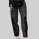 Heart Print Tapered Jeans - Black