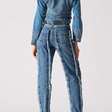 Maia Two Tone Distressed Denim Crop Jacket - Light Blue