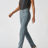 Gina Raw edges Denim Corset Top - Black Wash