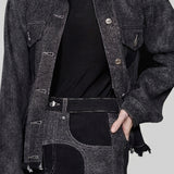 Sculpt Contrast Denim Jacket Tapered Waist - Black