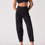 Echo High Waisted Heart Stitch Straight Leg Jeans - Black