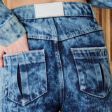 Haven Bleach Wash Popper Hem Oversized Jeans - Dark Blue