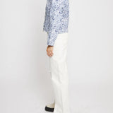 Timber Marble Print Lace Up Top Long Sleeve - Navy Blue
