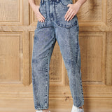 Lila Straight Leg Acid Wash Mom Jeans - Blue