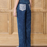 Dynasty Wide Leg Split Hem Jeans - Blue Wash