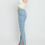 Aurelia High Waisted Split Hem Flare Jeans - Light Blue