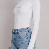 Elara Long Sleeve Bodysuit Crew Neck - White