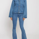 Warden Mid Wash Denim Lace Up Top - Dark Blue