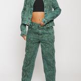 Sunset Acid Wash Oversized Denim Jacket - Dark Green
