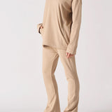 Cleo Oversized V Neck Waffle Jumper- Beige