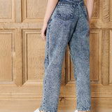 Lila Straight Leg Acid Wash Mom Jeans - Blue
