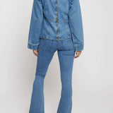 Warden Mid Wash Denim Lace Up Top - Dark Blue