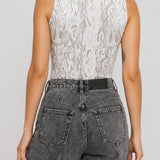 Lyra Printed Racer Neck Bodysuit - Light Grey