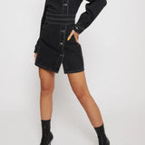 Orla Asymmetric Denim Dress Belted - Black
