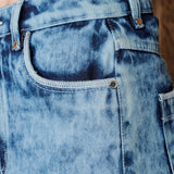 Haven Bleach Wash Popper Hem Oversized Jeans - Dark Blue