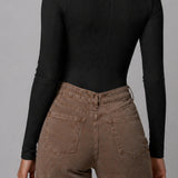 Vela Ribbed Jersey Racer Neck Bodysuit- Black
