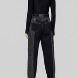 Heart Print Tapered Jeans - Black