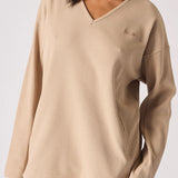 Cleo Oversized V Neck Waffle Jumper- Beige