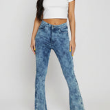 Mirage Bleach Wash High Waisted Flare Jeans -Blue wash