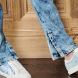 Haven Bleach Wash Popper Hem Oversized Jeans - Dark Blue