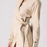 Shadow Cotton Asymmetric Shirt Dress - Beige