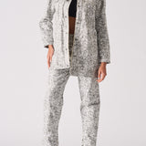 Darae Printed Sherpa Lined Denim Jacket Longline - Grey