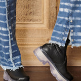 Mist Raw Edge Straight Leg Jeans- Blue White