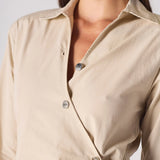 Shadow Cotton Asymmetric Shirt Dress - Beige