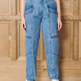 Roxana Skinny Cargo Denim Jeans - Mid Wash Blue