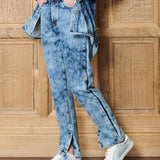Haven Bleach Wash Popper Hem Oversized Jeans - Dark Blue