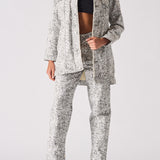 Darae Printed Sherpa Lined Denim Jacket Longline - Grey