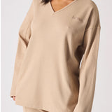Cleo Oversized V Neck Waffle Jumper- Beige