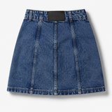 Heath Acid Wash Denim Skirt Button Front- Navy Blue