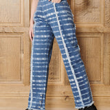 Mist Raw Edge Straight Leg Jeans- Blue White