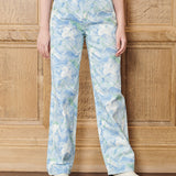 Kendall Marble Straight Wide Leg Jeans - Blue