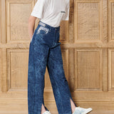 Dynasty Wide Leg Split Hem Jeans - Blue Wash