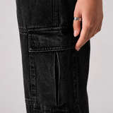 Floressa High Waisted Straight Leg Cargo Jeans  - Black