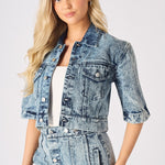 3 - In - 1 DENIM DRESS DETACHABLE SLEEVE JACKET & SKIRT - BLUE - JMOJO - Women's Denim Dresses detachable