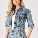 3 - In - 1 DENIM DRESS DETACHABLE SLEEVE JACKET & SKIRT - BLUE - JMOJO - Women's Denim Dresses detachable