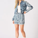 3 - In - 1 DENIM DRESS DETACHABLE SLEEVE JACKET & SKIRT - BLUE - JMOJO - Women's Denim Dresses detachable