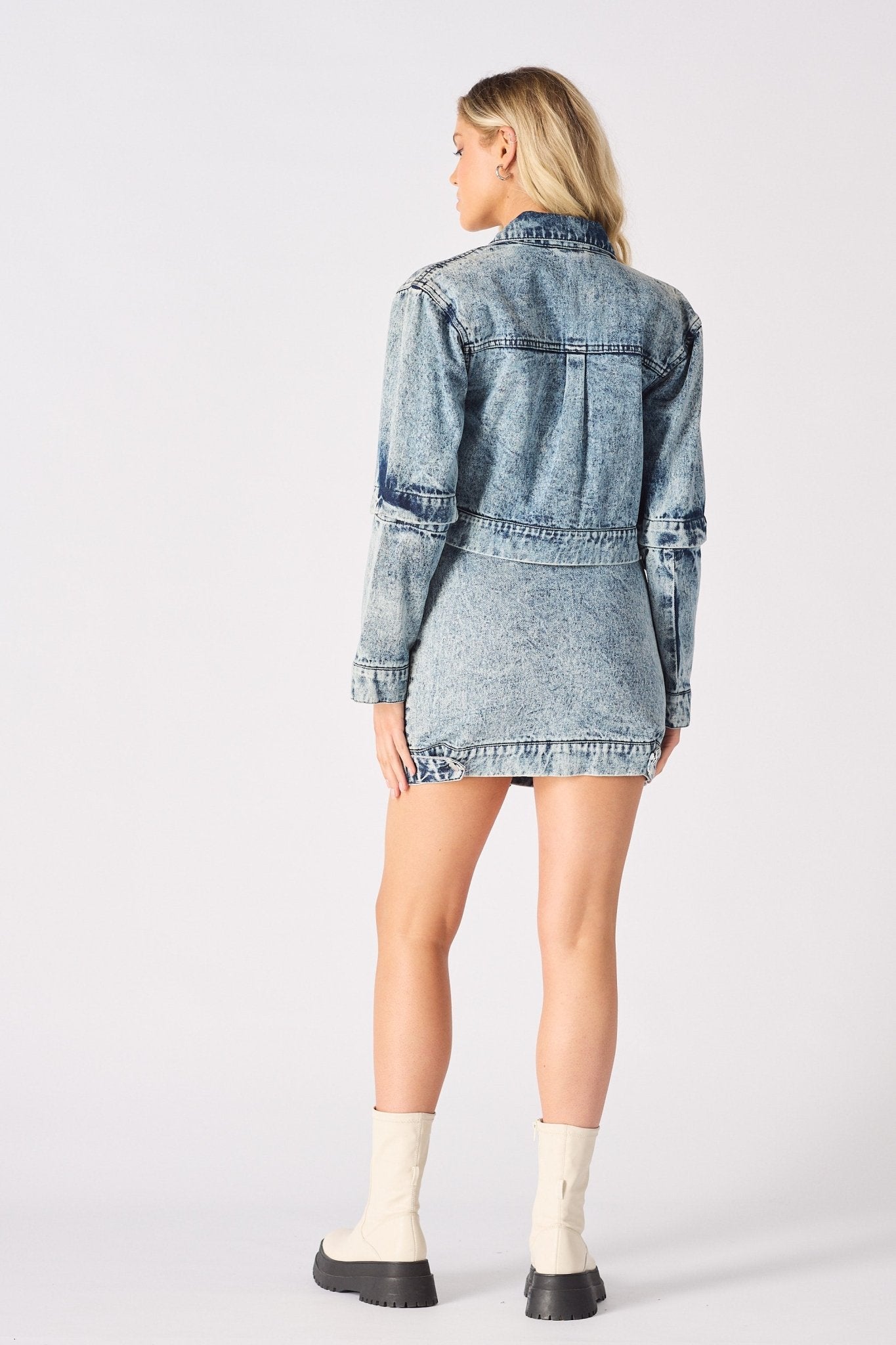 3 - In - 1 DENIM DRESS DETACHABLE SLEEVE JACKET & SKIRT - BLUE - JMOJO - Women's Denim Dresses detachable