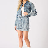 3 - In - 1 DENIM DRESS DETACHABLE SLEEVE JACKET & SKIRT - BLUE - JMOJO - Women's Denim Dresses detachable
