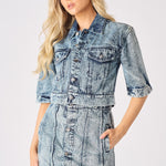 3 - In - 1 DENIM DRESS DETACHABLE SLEEVE JACKET & SKIRT - BLUE - JMOJO - Women's Denim Dresses detachable